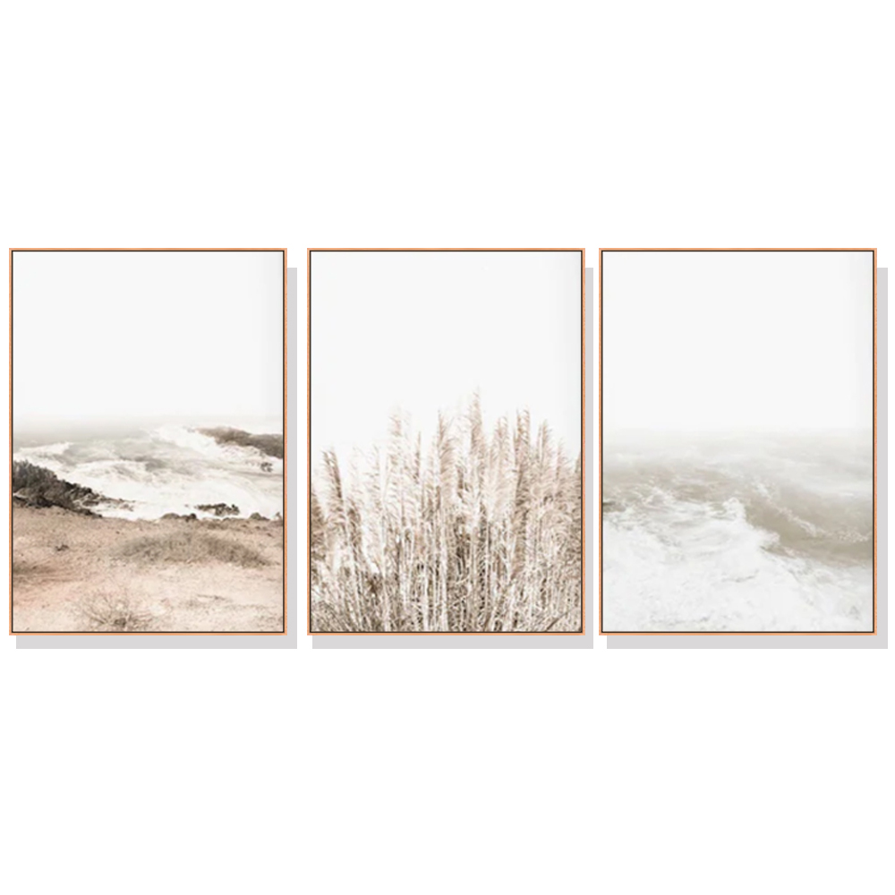 V207-1933-87079-00 Wall Art 60cmx90cm Coastal Beach 3 Sets Wood Frame Canvas - Image 1