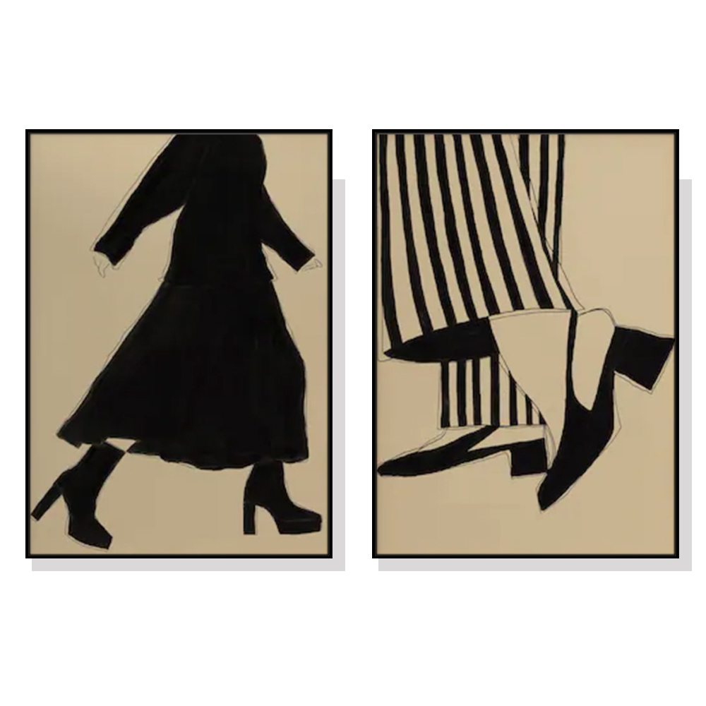 V207-19372-97709-00 Wall Art 80cmx120cm Fashion Illustration 2 Sets Black Frame Canvas - Image 1