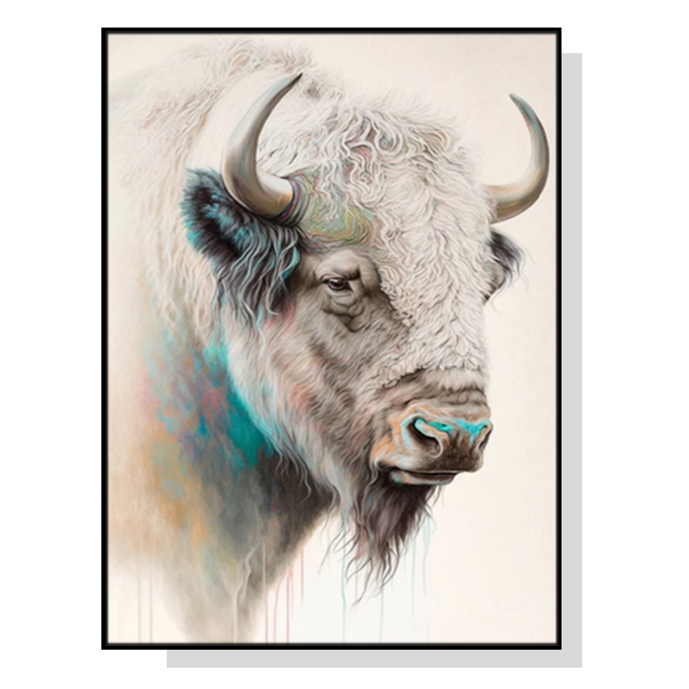 V207-1949-87372-00 Wall Art 60cmx90cm Great White Buffalo Black Frame Canvas - Image 1