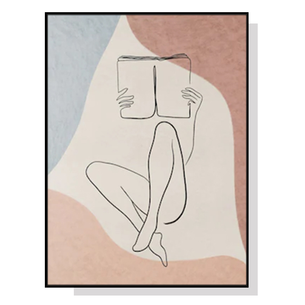 V207-19881-97790-00 Wall Art 40cmx60cm Woman Reading Book Black Frame Canvas - Image 1