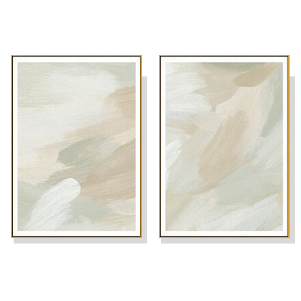 V207-20022-97776-00 Wall Art 80cmx120cm Beige and Sage Green 2 Sets Gold Frame Canvas - Image 1