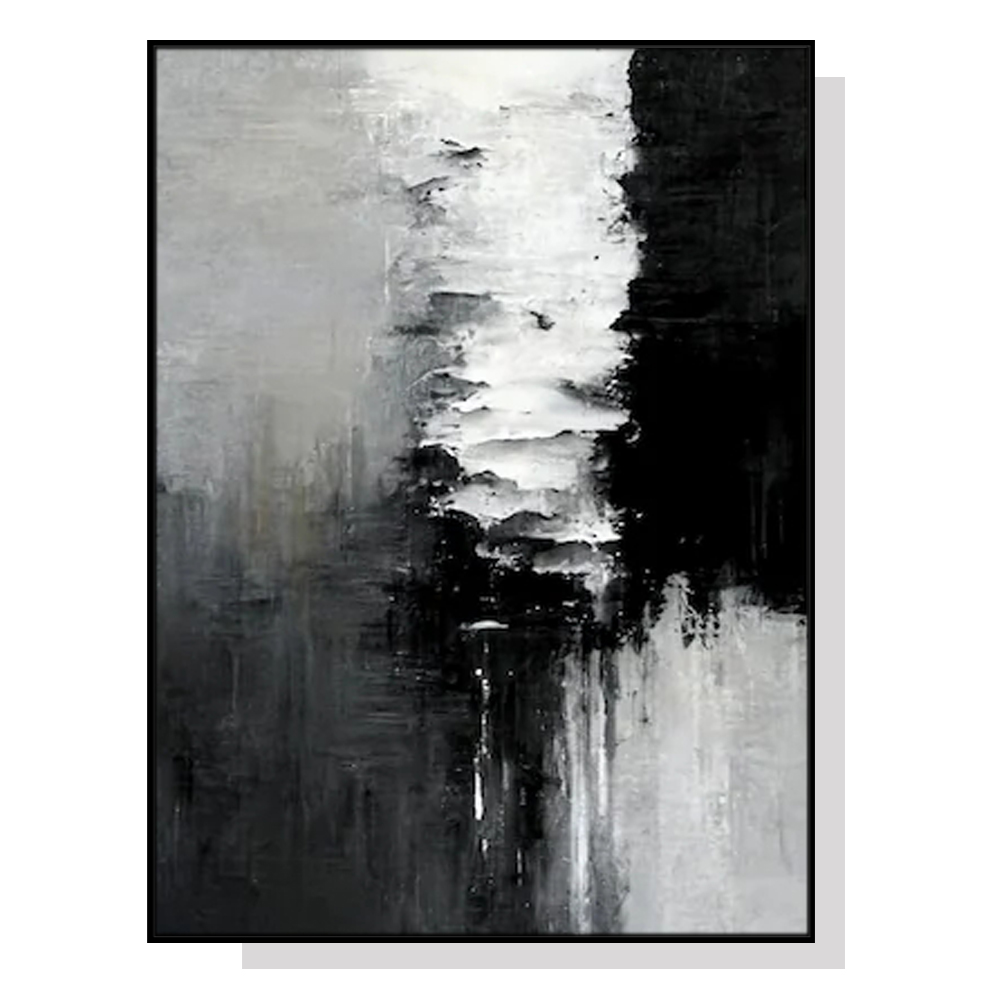 V207-2005-88963-00 Wall Art 50cmx70cm Abstract Black White Artwork Black Frame Canvas - Image 1
