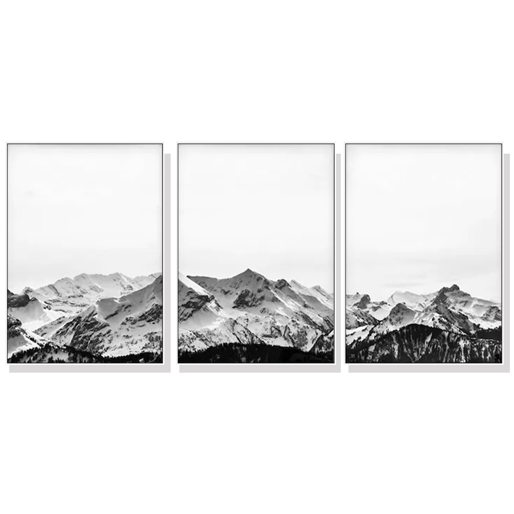 V207-2015-88953-00 Wall Art 60cmx90cm Black White Mountain 3 Sets White Frame Canvas - Image 1