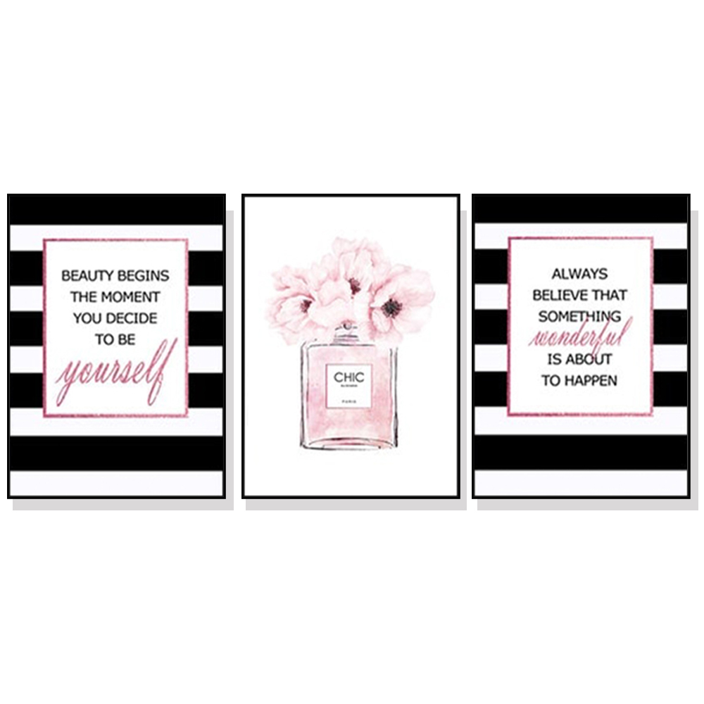 V207-20231-97591-00 Wall Art 70cmx100cm Fashion Prints 3 Sets Black Frame Canvas - Image 1