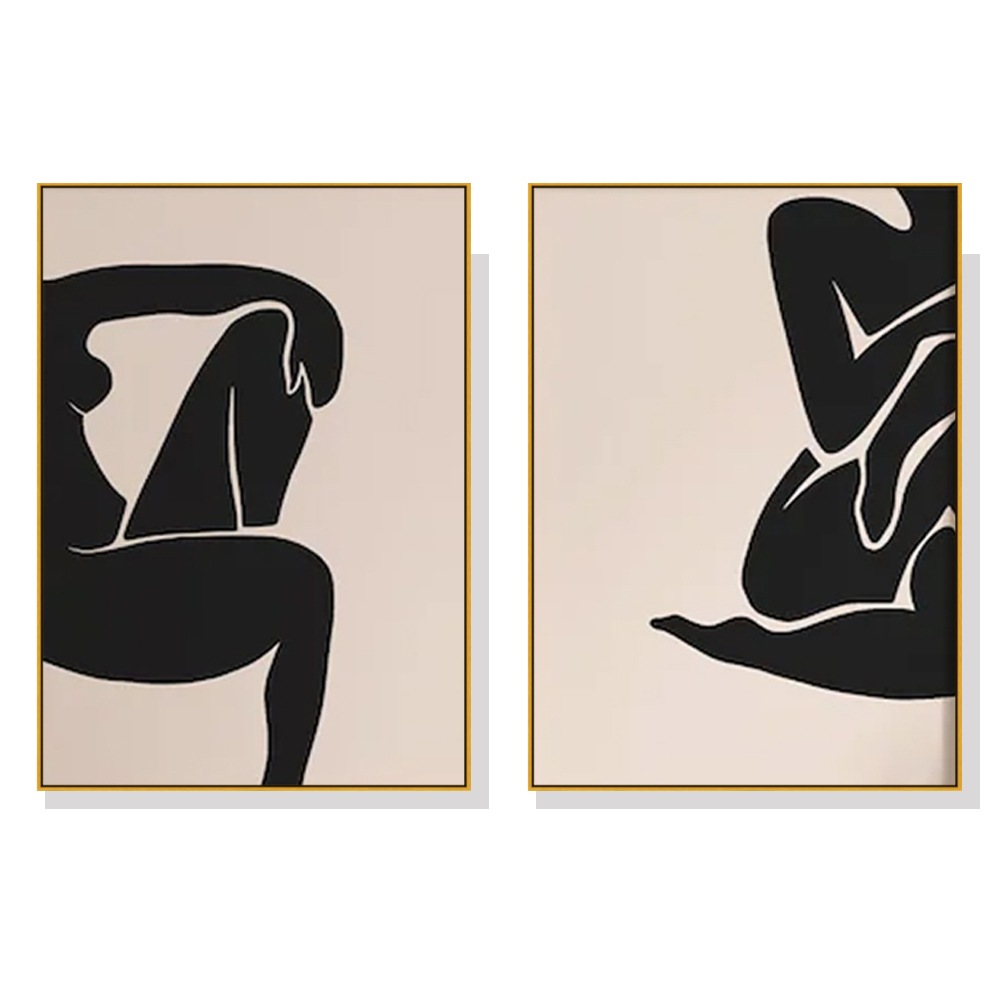 V207-2027-88941-00 Wall Art 60cmx90cm Female Figure 2 Sets Gold Frame Canvas - Image 1