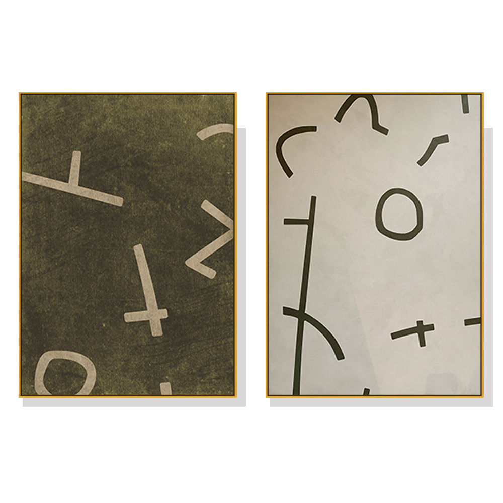 V207-20403-97607-00 Wall Art 90cmx135cm Neutral Composition 2 Sets Gold Frame Canvas - Image 1