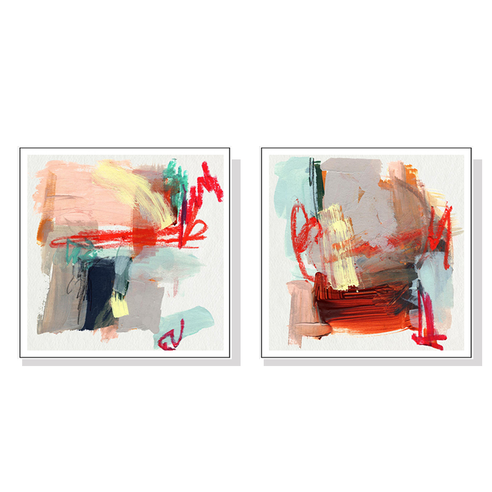 V207-20521-97563-00 Wall Art 40cmx40cm Abstract Colourful Garden 2 Sets White Frame Canvas - Image 1
