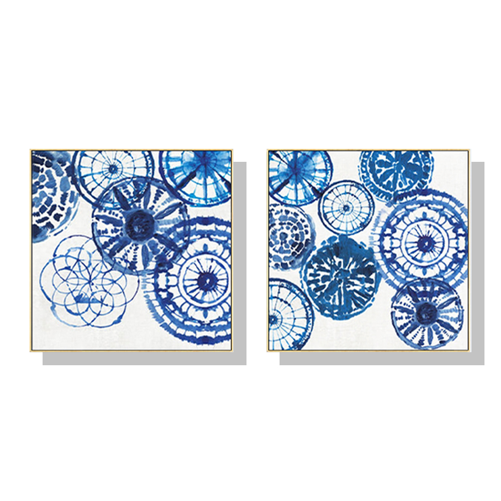 V207-2062-88997-00 Wall Art 50cmx50cm Blue Day 2 Sets Gold Frame Canvas - Image 1