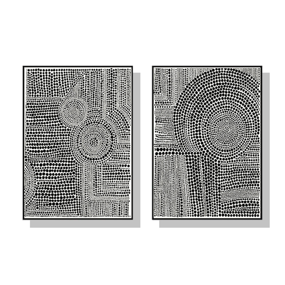 V207-20652-97575-00 Wall Art 80cmx120cm Clustered Dots 2 Sets Black Frame Canvas - Image 1
