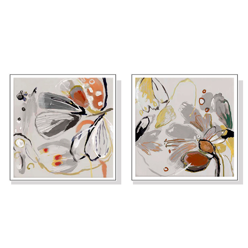 V207-2088-89454-00 Wall Art 50cmx50cm Blooming Spring Floral 2 Sets White Frame Canvas - Image 1