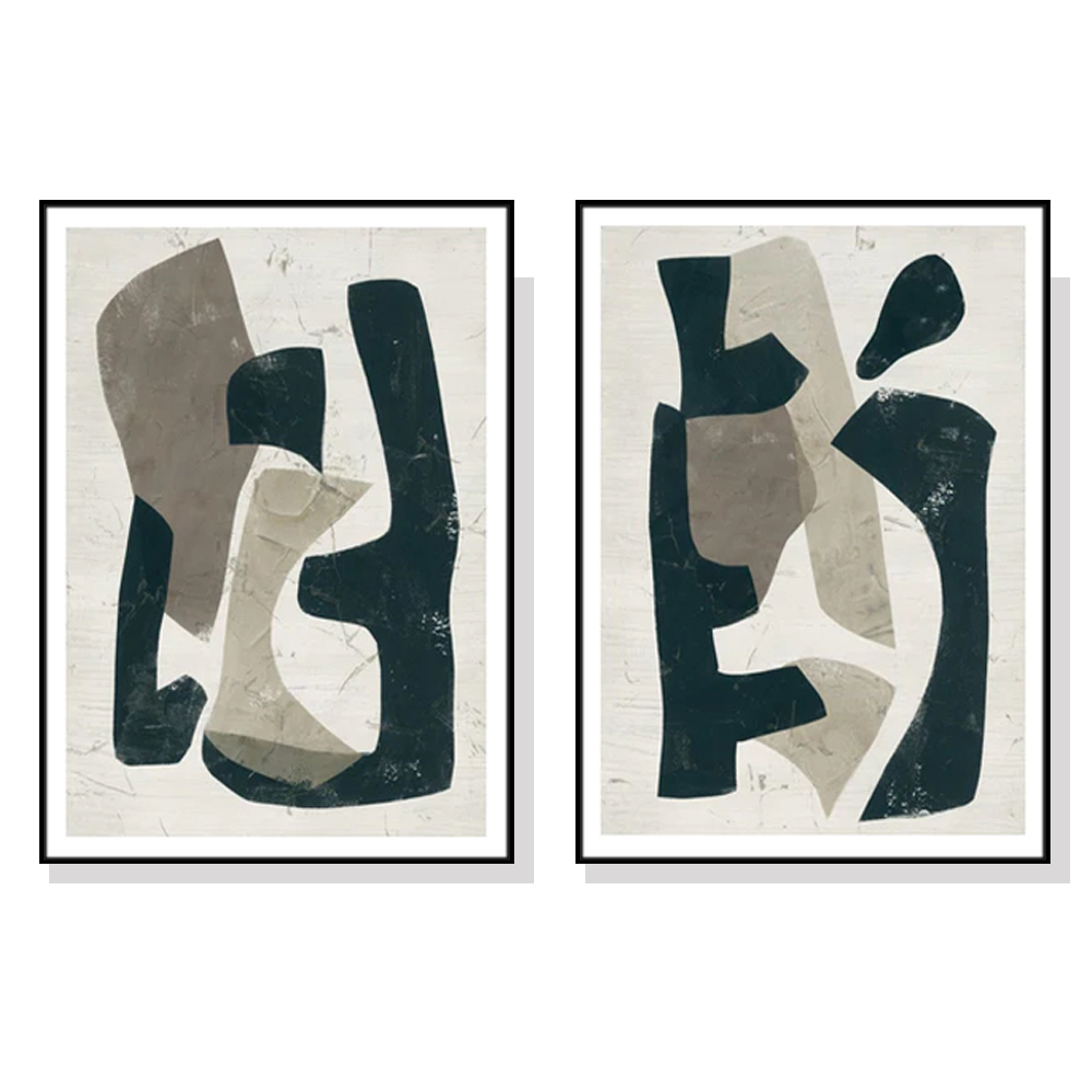 V207-20972-97506-00 Wall Art 80cmx120cm Abstract Puzzle 2 Sets Black Frame Canvas - Image 1