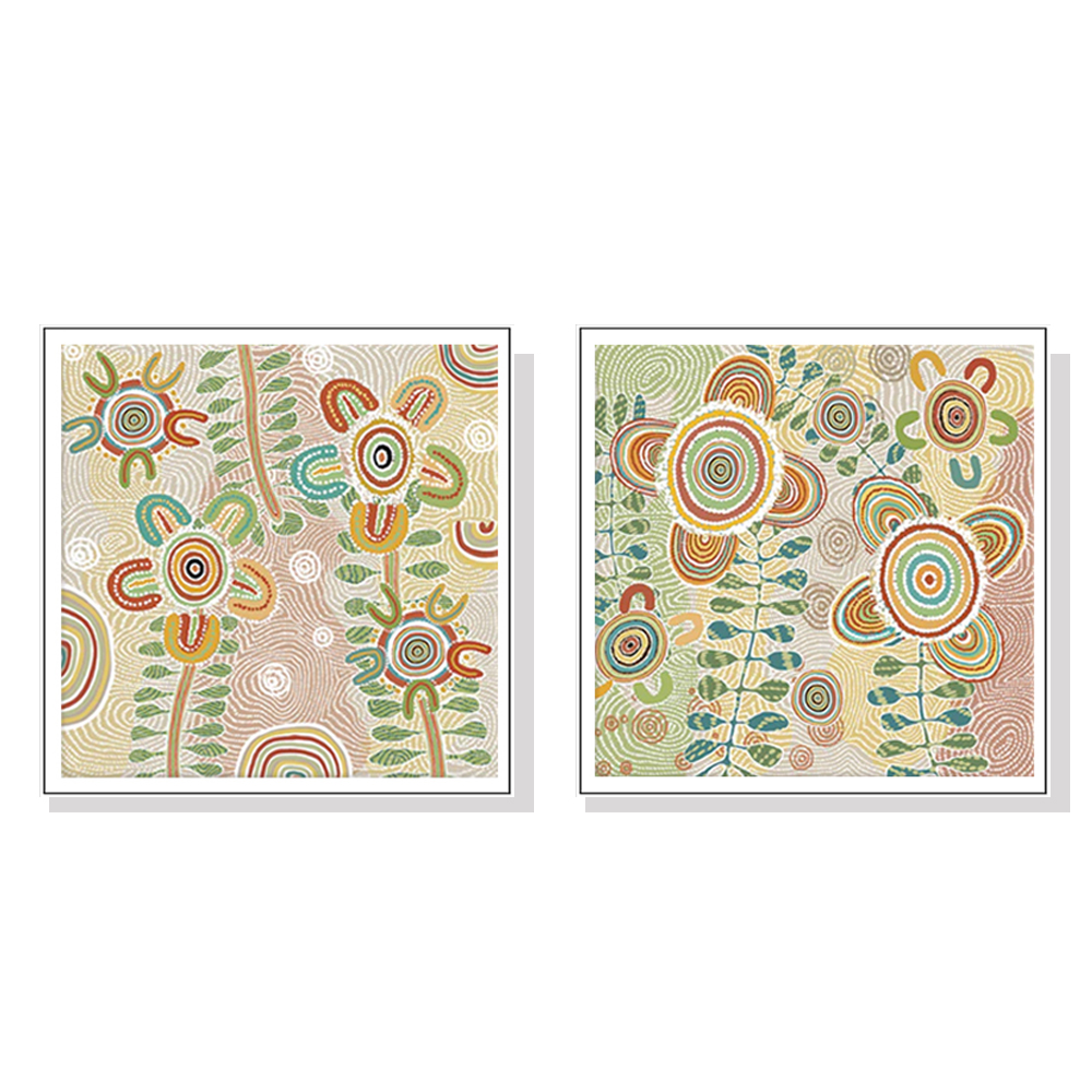 V207-2105-89659-00 Wall Art 60cmx60cm Lovely Pattern 2 Sets White Frame Canvas - Image 1