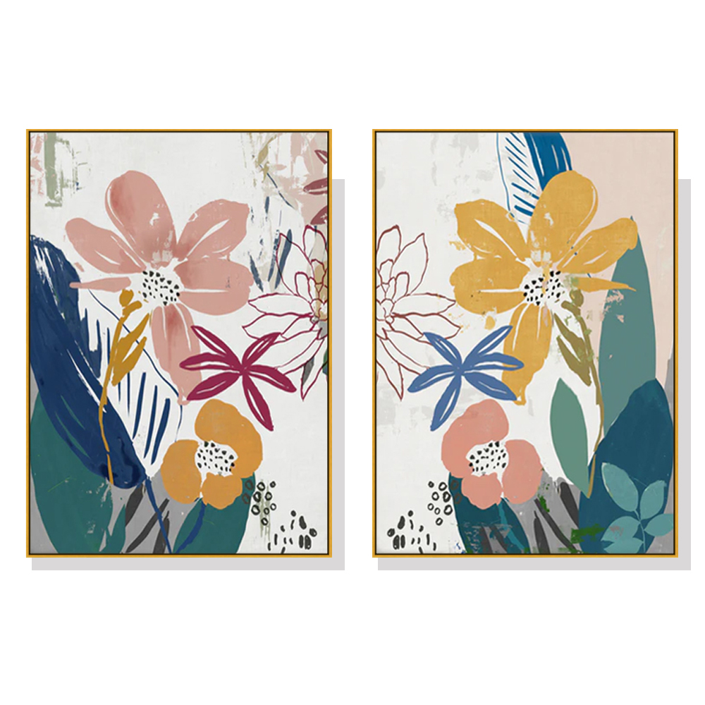 V207-2115-89686-00 Wall Art 60cmx90cm Summer Smile 2 Sets Gold Frame Canvas - Image 1