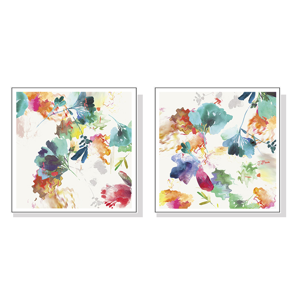 V207-21241-97533-00 Wall Art 40cmx40cm Glitchy Floral 2 Sets White Frame Canvas - Image 1