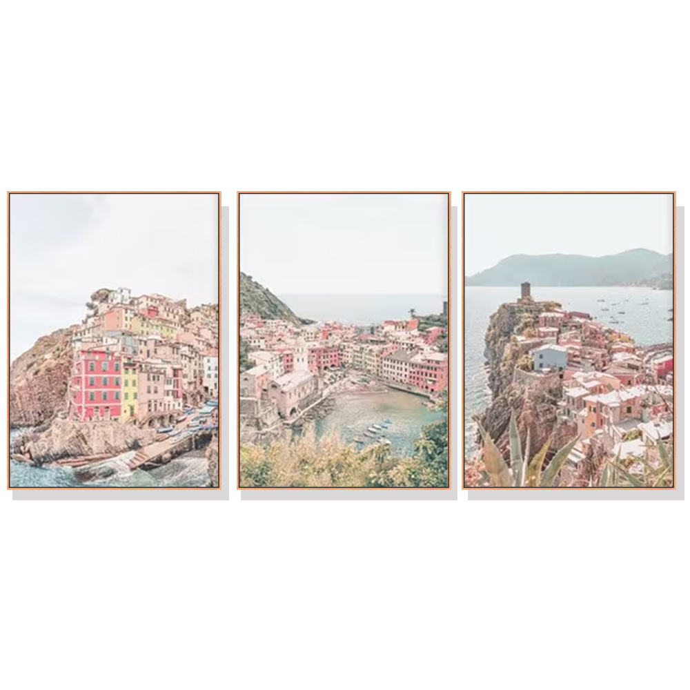 V207-2132-89669-00 Wall Art 50cmx70cm Italy Cinque Terre 3 Sets Wood Frame Canvas - Image 1