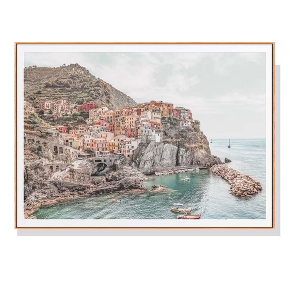 V207-2135-91419-00 Wall Art 60cmx90cm Italy Cinque Terre Wood Frame Canvas - Image 1