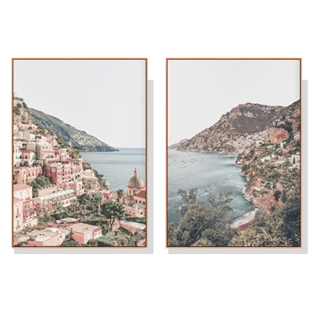 V207-21413-96721-00 Wall Art 90cmx135cm Italy Positano 2 Sets Wood Frame Canvas - Image 1