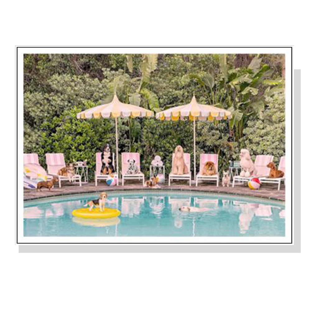 V207-2166-91388-00 Wall Art 80cmx120cm Dogs at Beverley Hills Hotel White Frame Canvas - Image 1