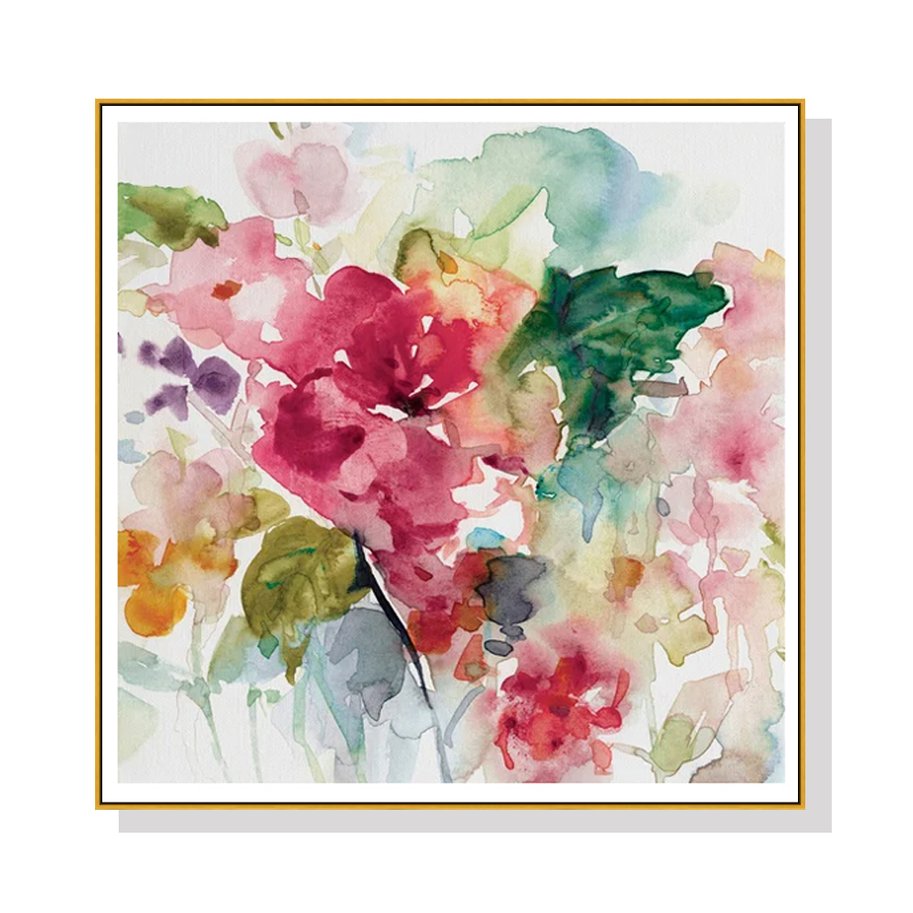V207-2170-91384-00 Wall Art 50cmx50cm Floral Brunch Gold Frame Canvas - Image 1