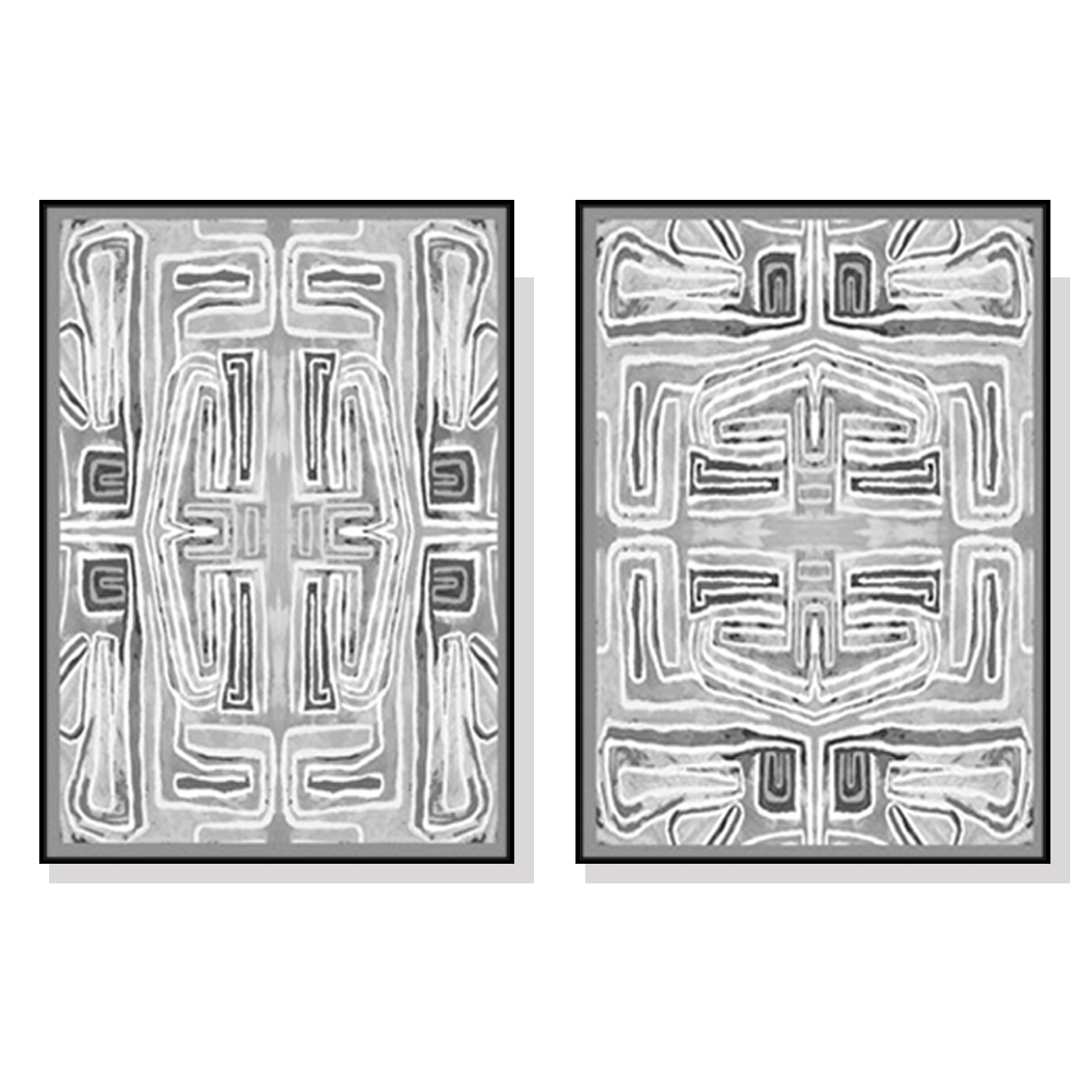 V207-2193-90231-00 Wall Art 50cmx70cm Black White Pattern 2 Sets Black Frame Canvas - Image 1