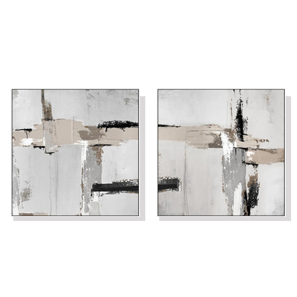 V207-22151-97339-00 Wall Art 40cmx40cm Neutral Abstract 2 Sets White Frame Canvas - Image 1