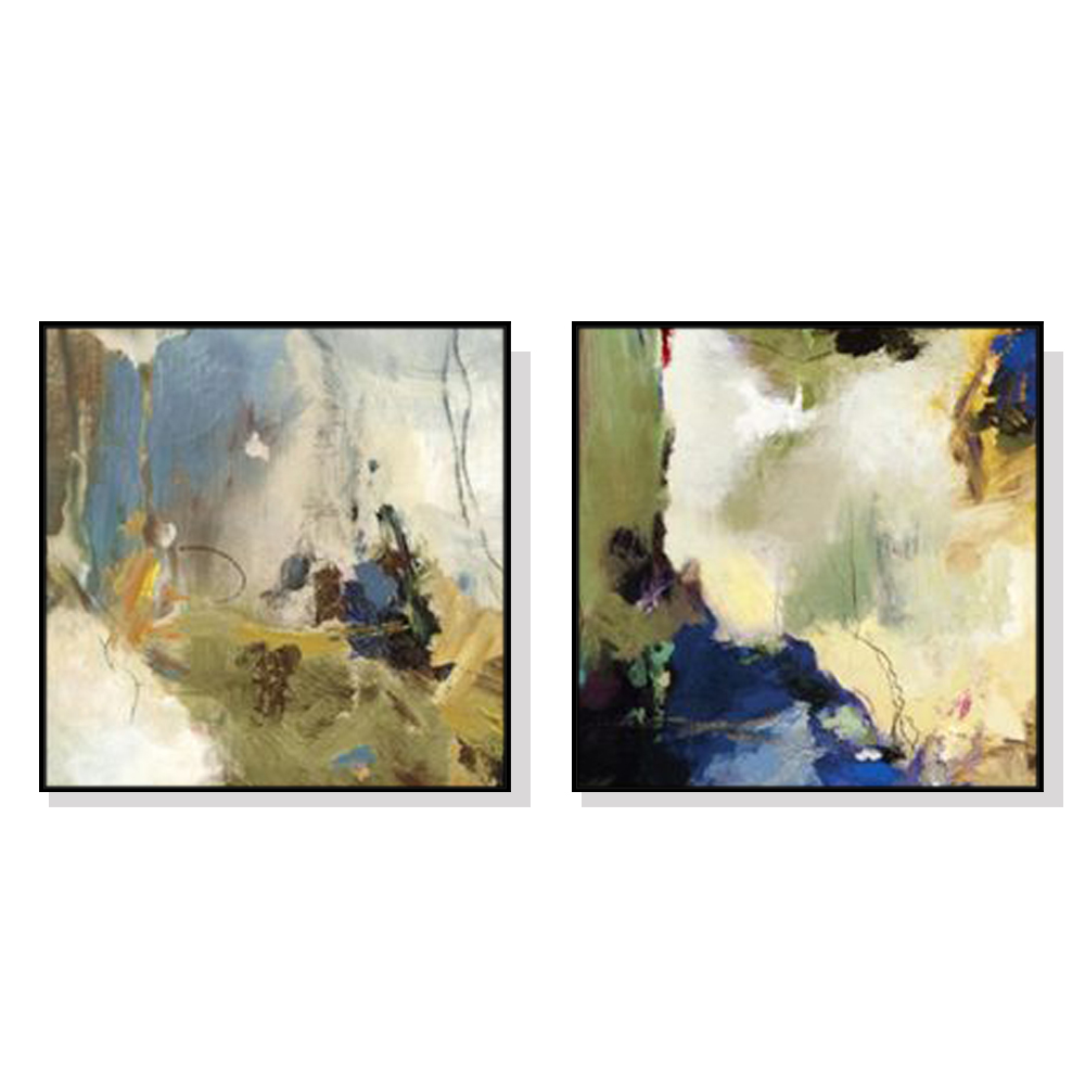 V207-2218-91356-00 Wall Art 50cmx50cm Abstract Blue 2 Sets Black Frame Canvas - Image 1