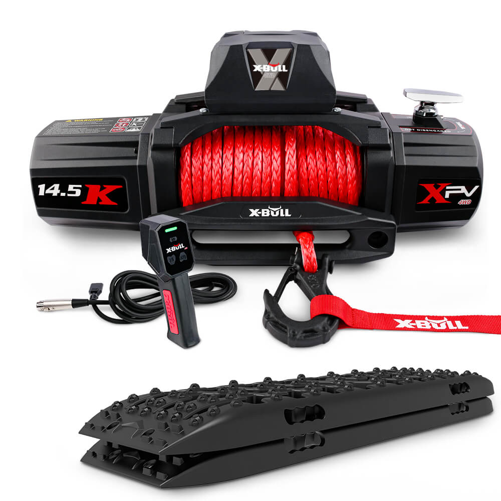 V211-AUEB-AXEW016RT009-89483-00 X-BULL 14500LBS Electric Winch 12V synthetic rope with Recovery Tracks Gen3.0 Black - Image 1