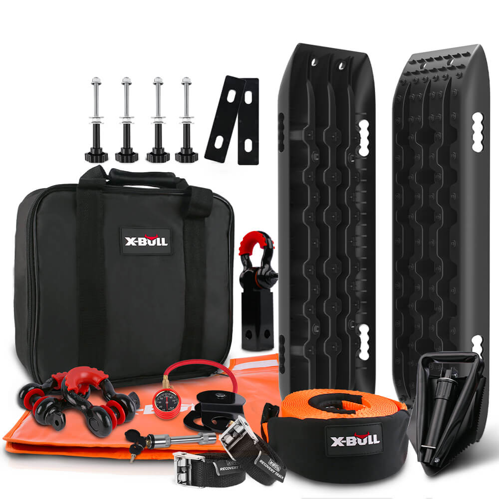 V211-AUEB-XBRK011ST002P-149140-00 X-BULL Winch Recovery Kit Snatch Strap Off Road 4WD Mounting Pins Recovery Tracks Boards Gen 2.0 Black - Image 1