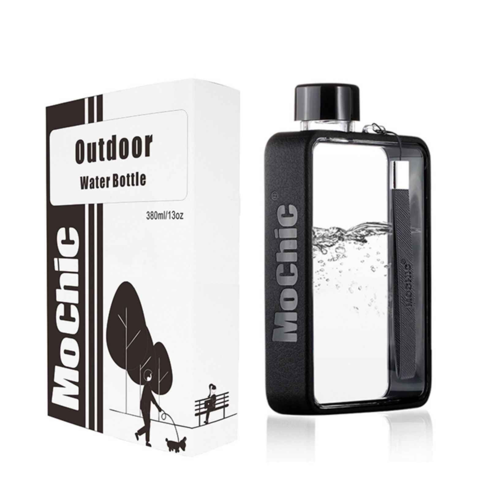 V213-BOTTLEA5-BLK_5XMjL1P_1 A5 Flat Water Bottle Portable Travel Mug BPA Free Water Bottle (Black) - Image 1