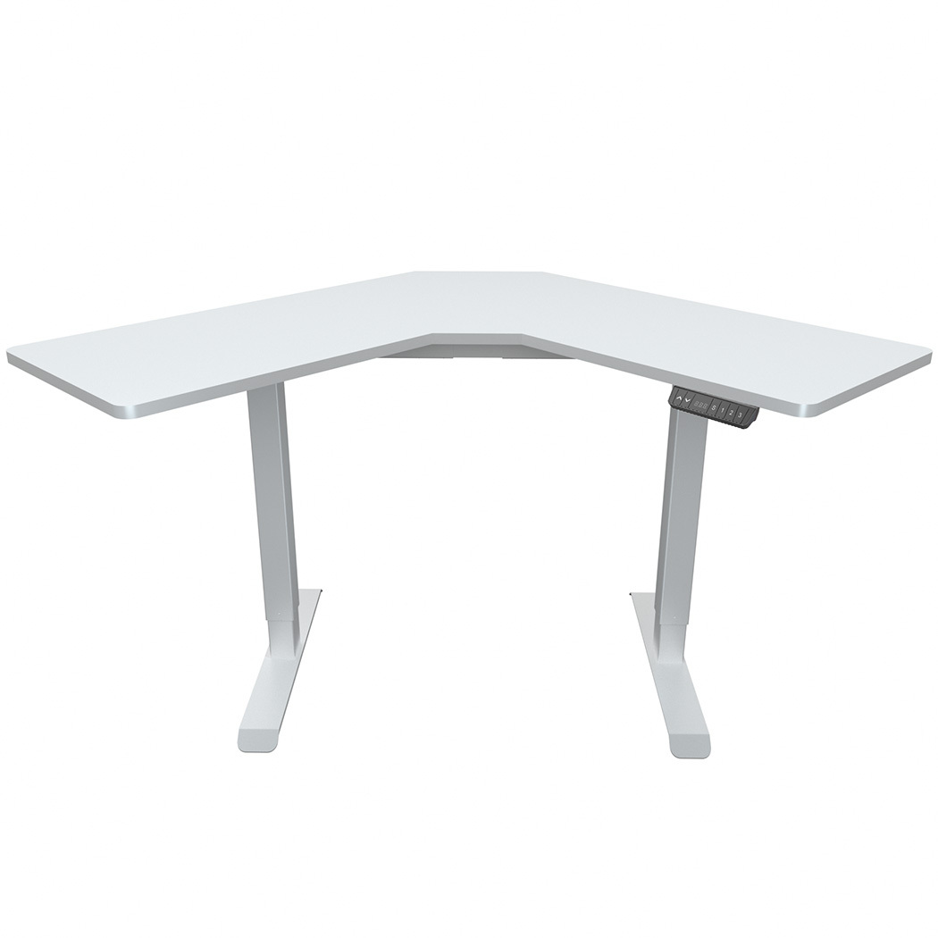 V219-ADKCORFOC2WB-225518-00 FORTIA 98W x 98W x 48D Dual-Motor 80kg Load Adjustable Electric Sit to Stand Up Corner Desk - White/White Frame - Image 1