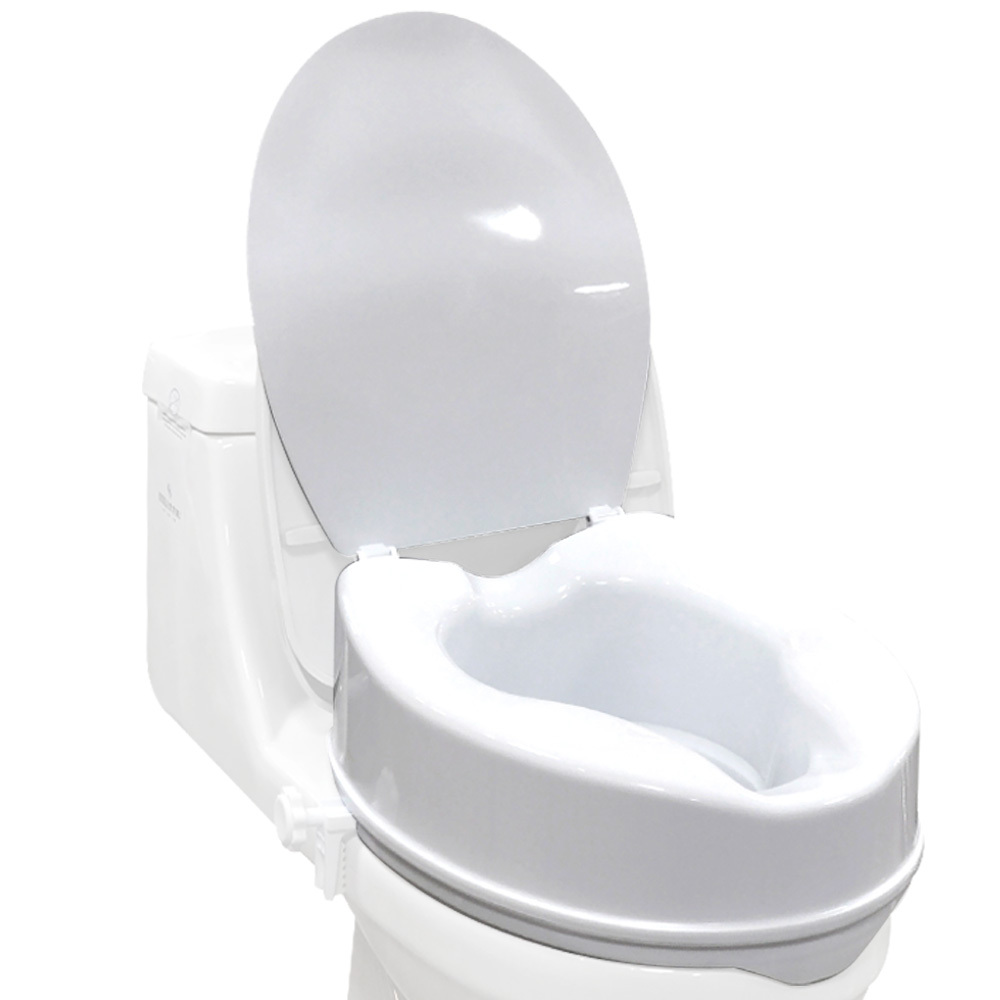 V219-HELSBSEQTS7A-225374-00 EQUIPMED Raised Over Toilet Seat, 10cm Riser, 125kg Capacity, Raiser with Lid, White - Image 1