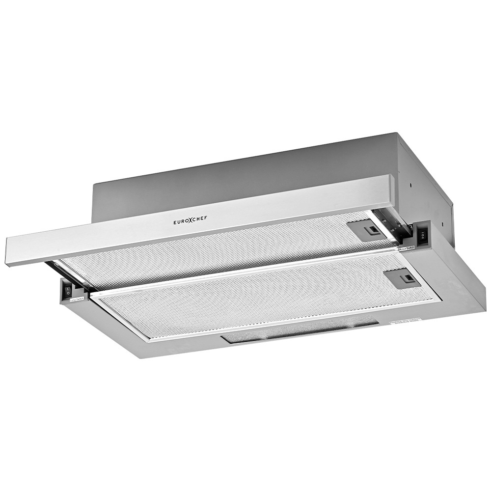 V219-RGHSLDEC67SA-225437-00 EUROCHEF 60cm Slideout Stainless Steel Rangehood, Quiet 2-Speed, 3-Layer Dishwashable Filters, Halogen Lights ESR60S - Image 1