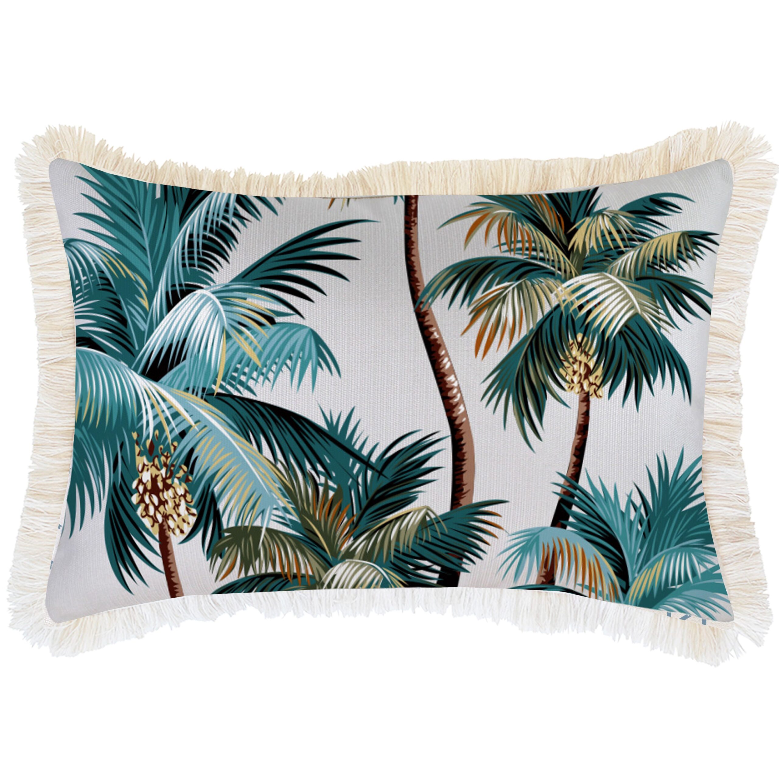 V236-EP12204601CF_EP12204601CF_Indoor-Outdoor-Cushion-Cover-Palm-Trees-White Cushion Cover-Coastal Fringe Natural-Palm Trees White-35cm x 50cm - Image 1