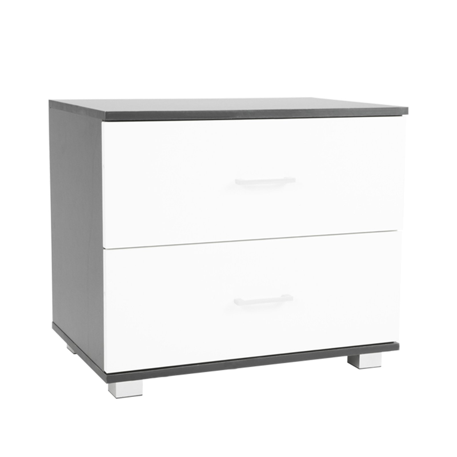 V240-CBT-59-40-51-WHBK-70207-00 Sarantino Bedside Table Cabinet Storage Chest 2 Drawers Lamp Side Nightstand White Black - Image 1