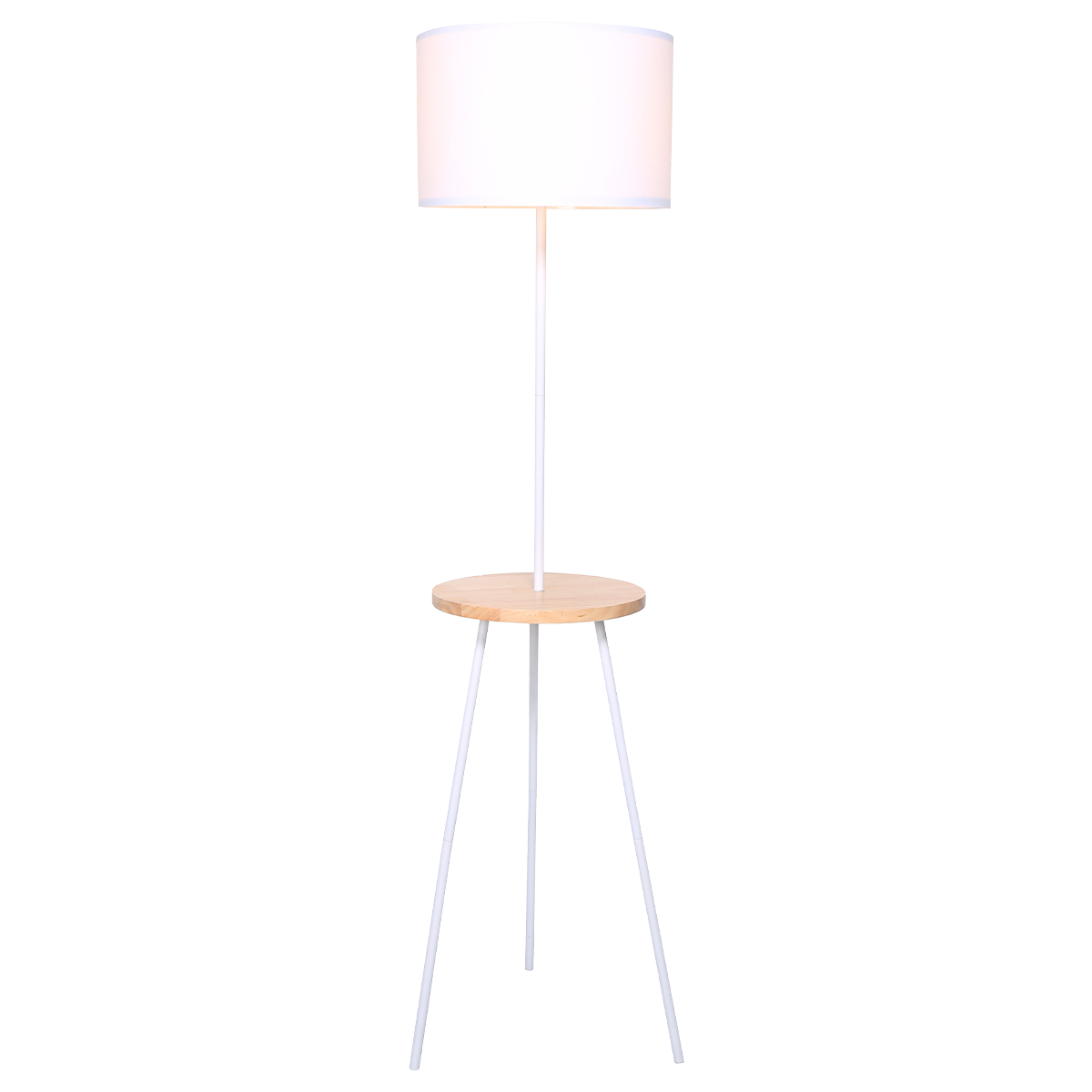 V240-LMP-MLM-670-71580-00 Sarantino Metal Tripod Floor Lamp Shade with Wooden Table Shelf - Image 1