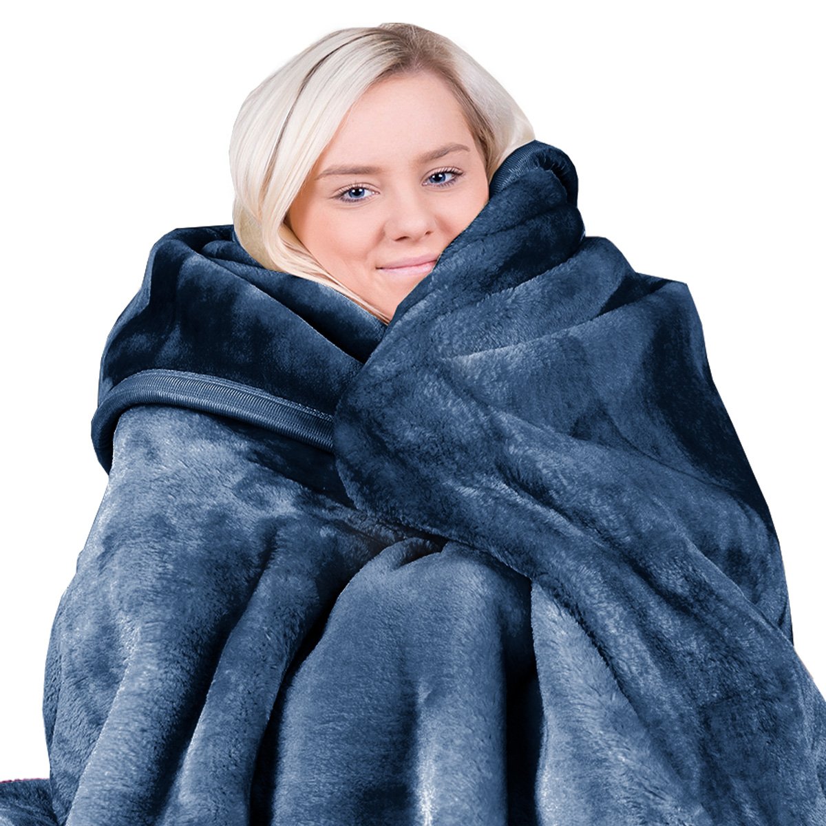 V240-MINK-NY-202505230948-00 Laura Hill 600gsm Faux Mink Blanket Queen Size Double-sided Throw Rug Large Super Luxurious Soft - Blue - Image 1