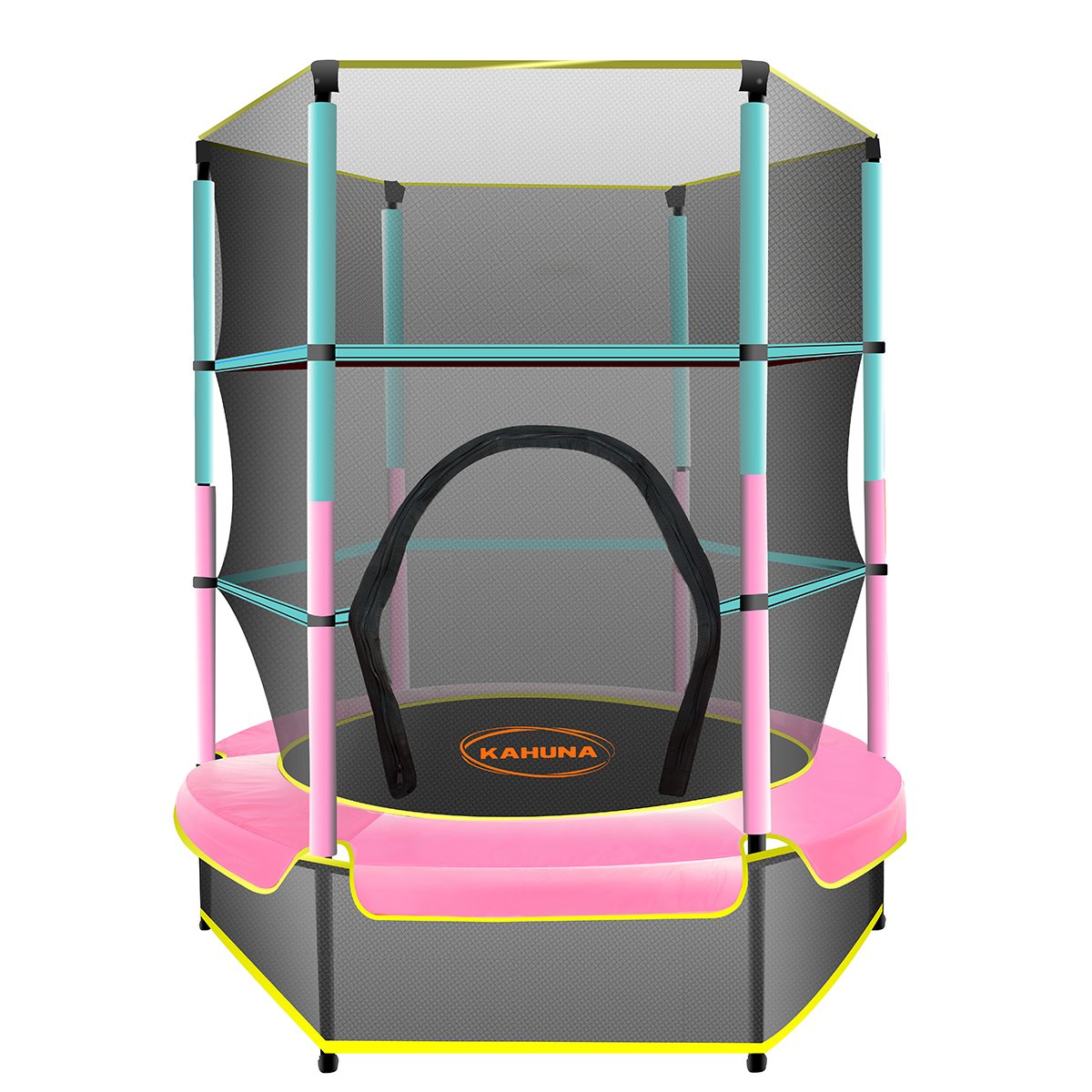 V240-TRA-FJP-45-GNPK-68252-00 Kahuna 4.5ft Trampoline Round Free Safety Net Spring Pad Cover Mat Outdoor Green Pink - Image 1