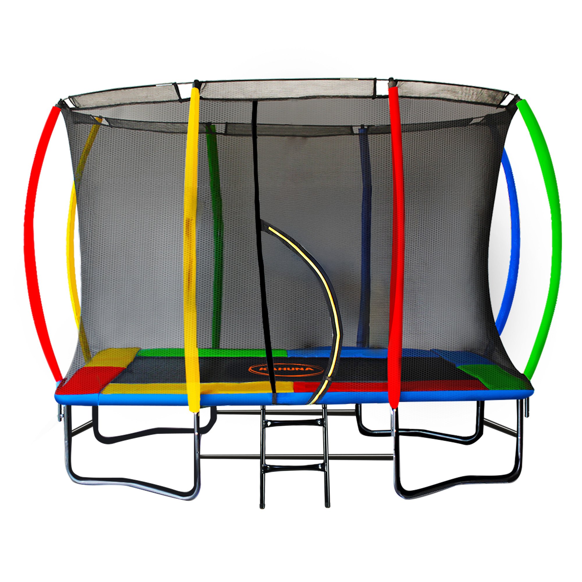 V240-TRA-FJP-RCT-0811-RB-202507011836-00 Kahuna 8ft x 11ft Rectangular Trampoline Rainbow Free Safety Net Spring Pad Cover Mat Ladder - Image 1