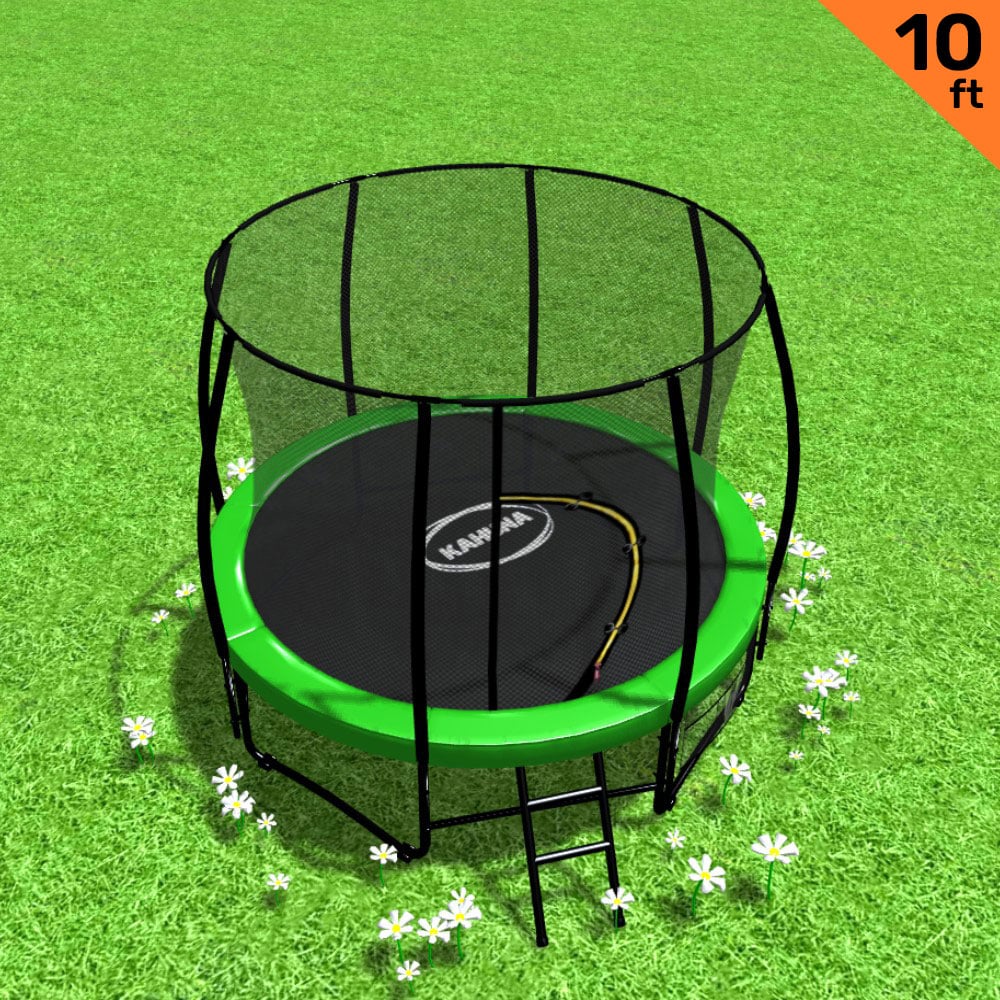 V240-TRA-KAH-10-GN-75258-00 Kahuna 10ft Trampoline Free Ladder Spring Mat Net Safety Pad Cover Round Enclosure Green - Image 1