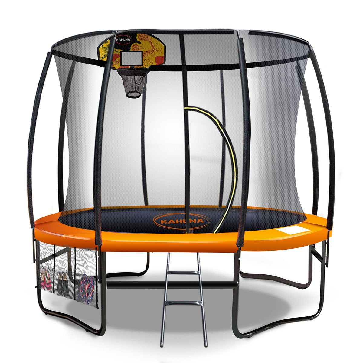 V240-TRA-KAH-10-OR-BB-75020-00 Kahuna 10ft Outdoor Trampoline Kids Children With Safety Enclosure Mat Pad Net Ladder Basketball Hoop Set - Orange - Image 1