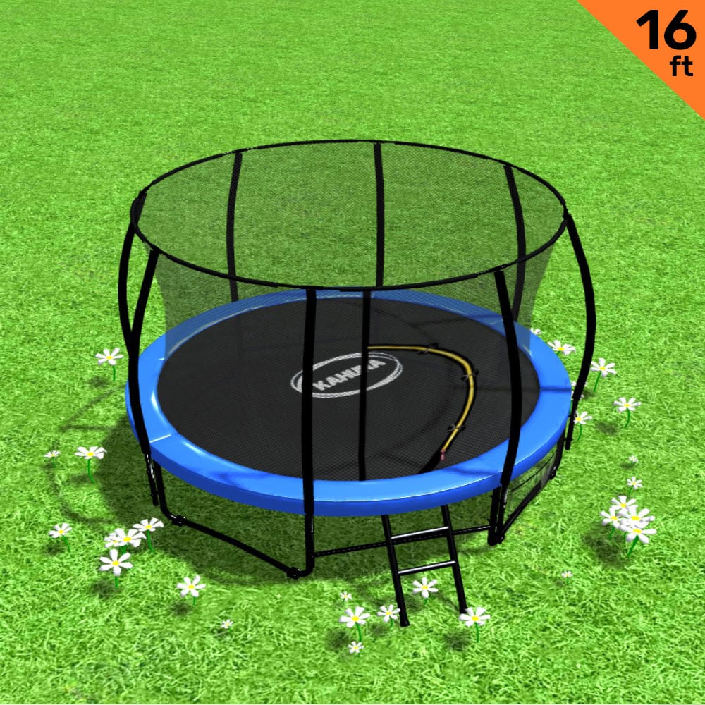V240-TRA-KAH-16-BU-76754-00 Kahuna 16ft Trampoline Free Ladder Spring Mat Net Safety Pad Cover Round Enclosure - Blue - Image 1
