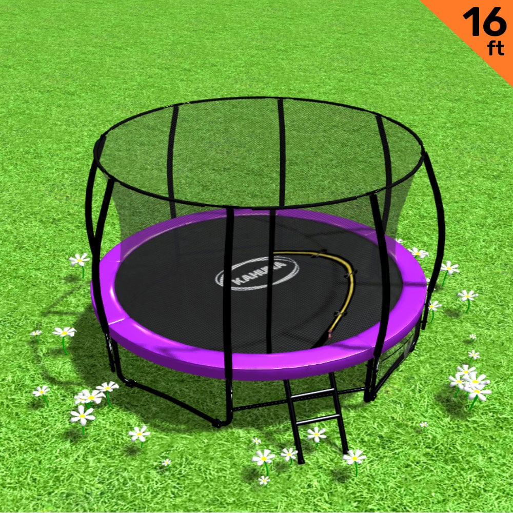 V240-TRA-KAH-16-PU-76745-00 Kahuna 16ft Trampoline Free Ladder Spring Mat Net Safety Pad Cover Round Enclosure - Purple - Image 1