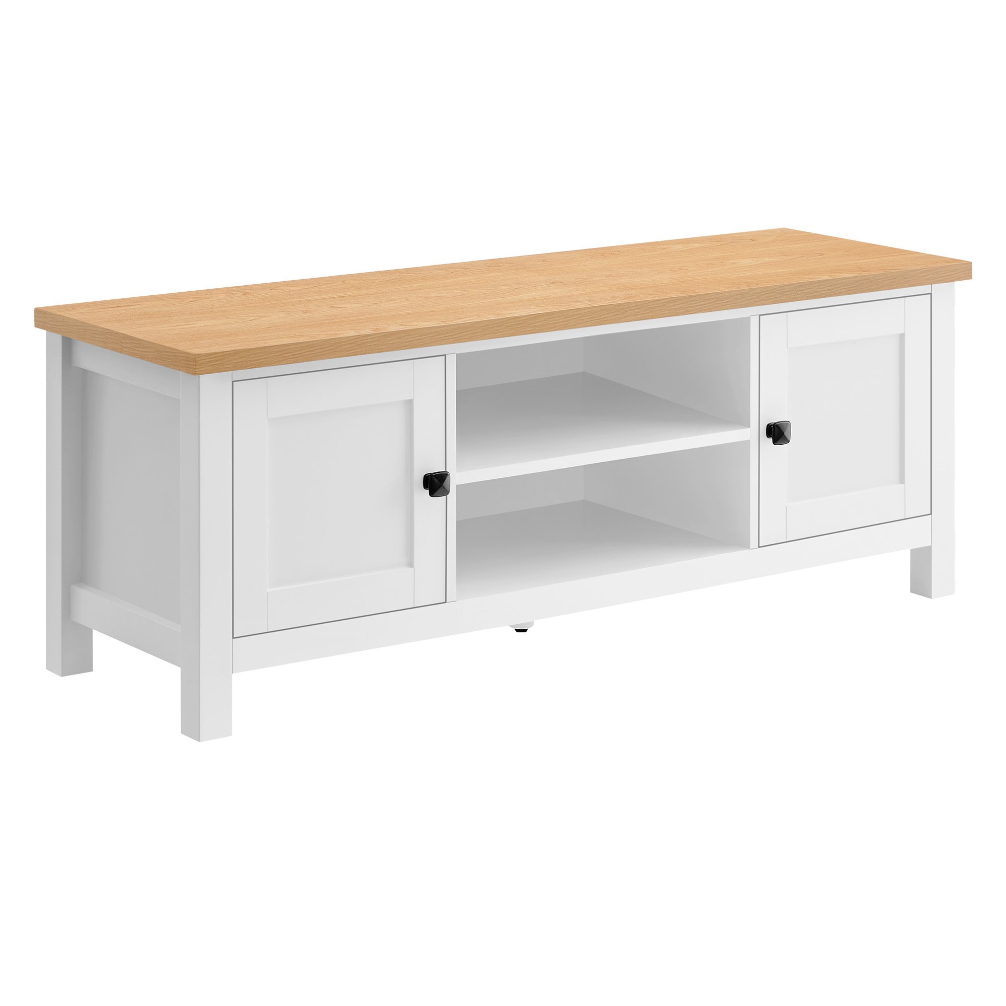 V240-TVS-064-02-WHN-158404-00 Sarantino Gio TV Entertainment Stand Cabinet Cupboard in White and Natural Wood Finish - Image 1