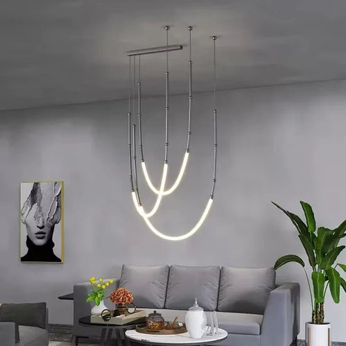 V255-BAM-SLENDER-3L-202505151825-00 BAMDECOR Minimalistic Retro LED Minimalism Designer Lustre Hanging Lamps Slender-Shape LED Pendant Light (Black) - Image 1