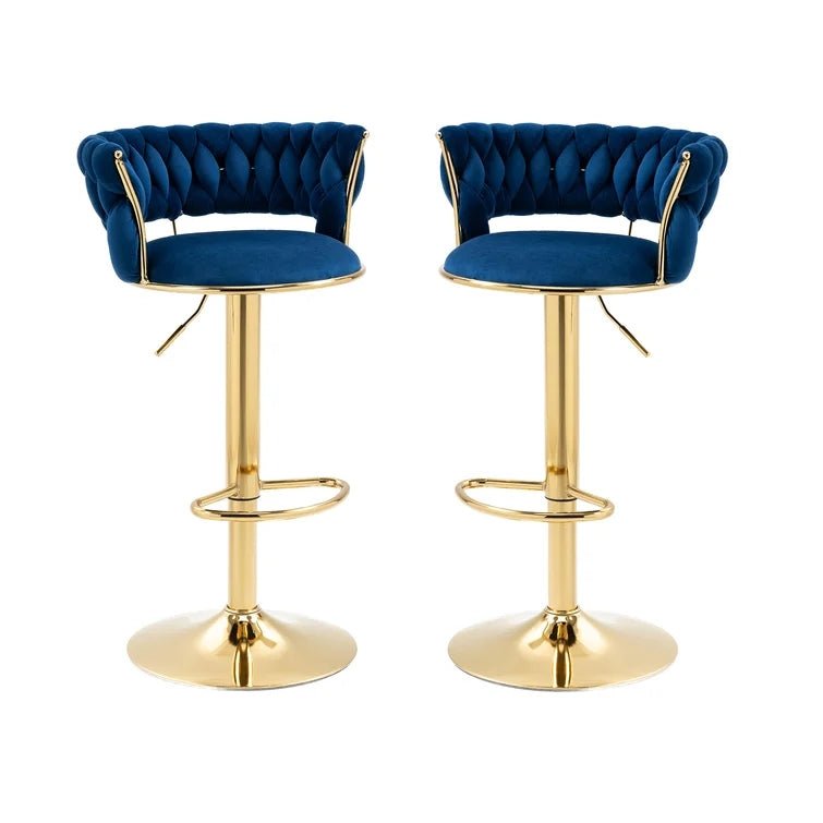 V255-GP1763-BLUE-202502261520-00 SERENITà Blue Velvet Seat Kitchen Breakfast Bar Stools Counter Height Barstools with Back Cushioned Chairs for Home Bar x2 - Image 1