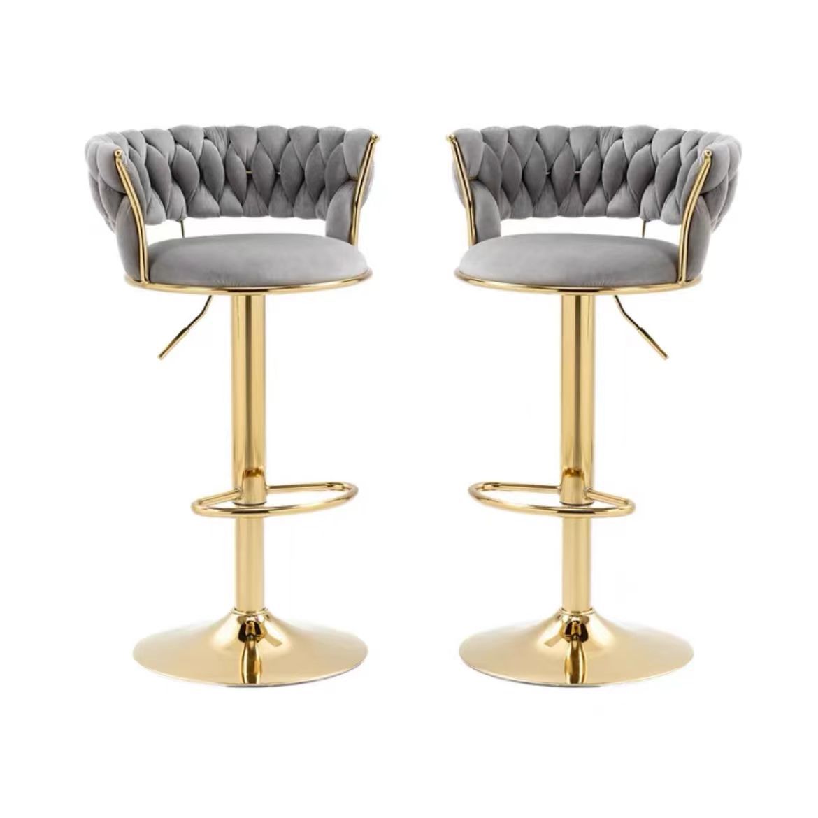 V255-GP1763-GREY-202502261840-00 SERENITà Grey Velvet Seat Kitchen Breakfast Bar Stools Counter Height Barstools with Back Cushioned Chairs for Home Bar x2 - Image 1