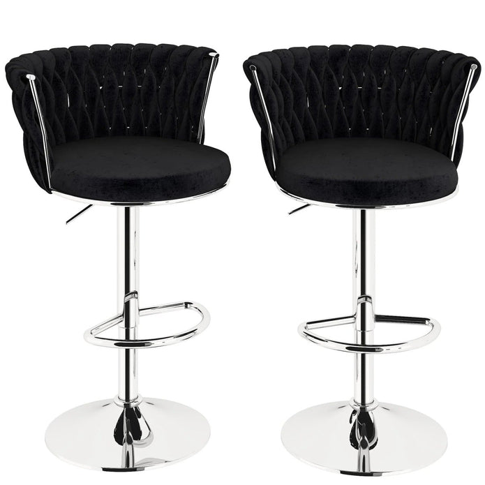 V255-GP2217R-BLACK-202505231415-00 SERENITà Modern Silver Swivel Upholstered Velvet Adjustable Height Counter Stool with Metal Frame Black (Set of 2) - Image 1