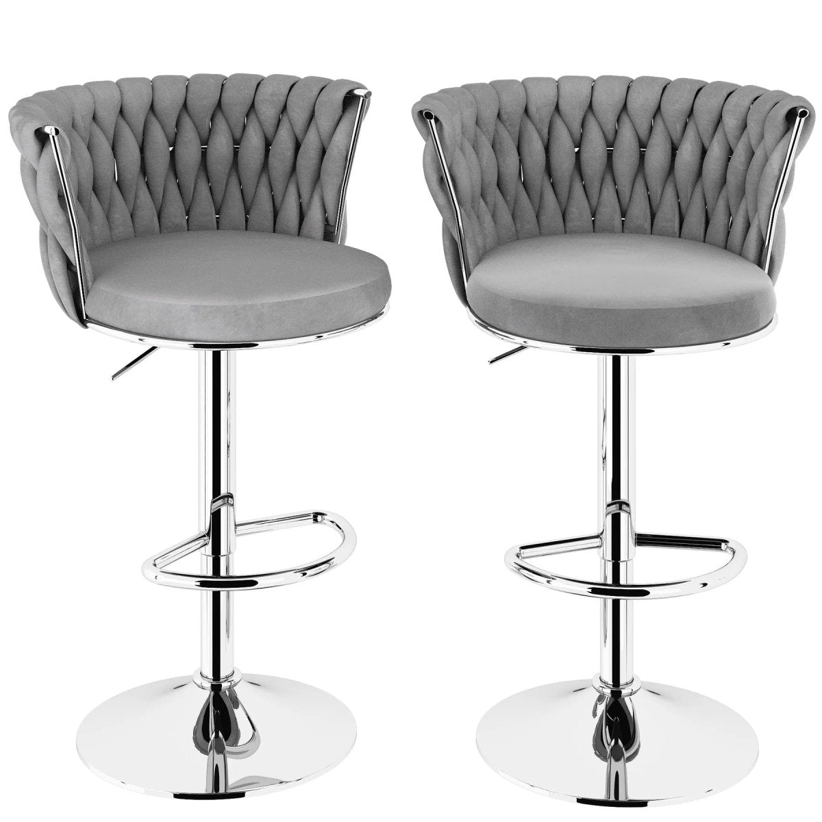 V255-GP2217R-GREY-202505291125-00 SERENITà Modern Silver Swivel Upholstered Velvet Adjustable Height Counter Stool with Metal Frame Grey (Set of 2) - Image 1