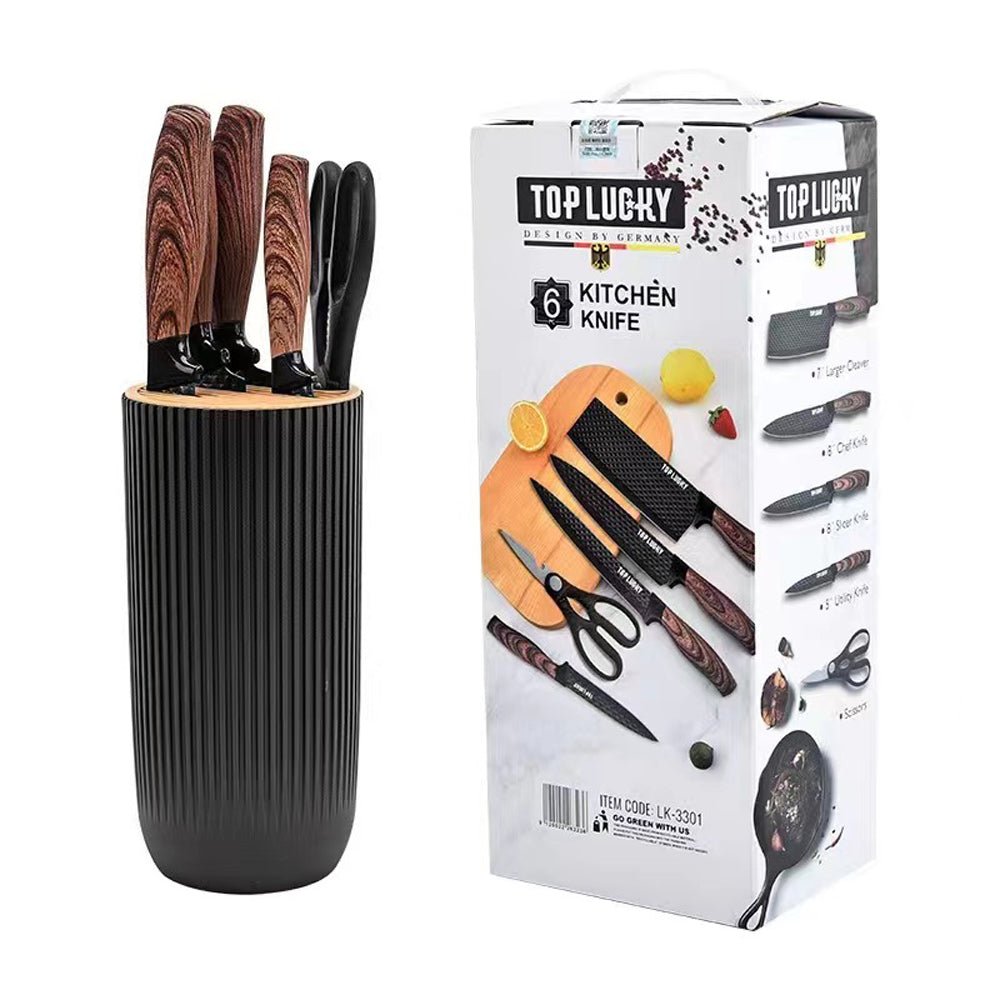 V255-KNIFE6PCS-BK-186585-00 6-Piece Kitchen Knife Set Non-Stick Stainless Steel Blades with Universal Knife Block - Image 1