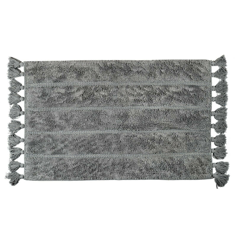 V262-CI-STK-003P-s-l1600-00 Cotton Fringe Tufted Non-Slip Bathmat Charcoal Grey - Image 1